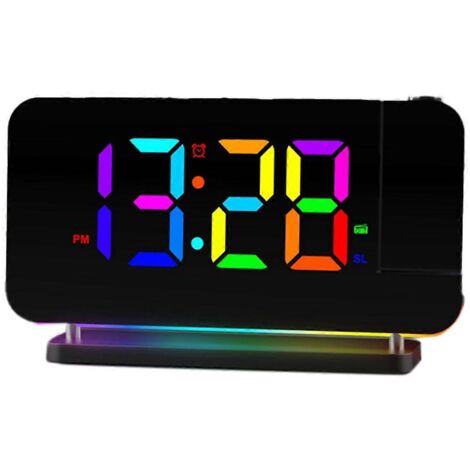 Réveil radio FM avec projection, veilleuse RGB et affichage noir (1/5)