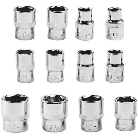 Jeu de 12 douilles longues et profondes de 3/8 pouce avec trou carré de 10 mm (1/5)