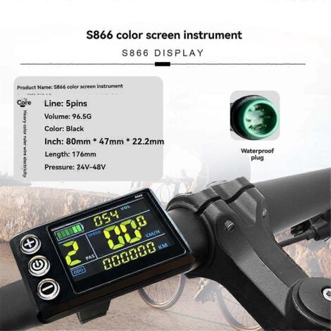 Contrôleur de vélo électrique à trois modes 24 V/36 V/48 V avec écran couleur LCD S866, B (1/5)