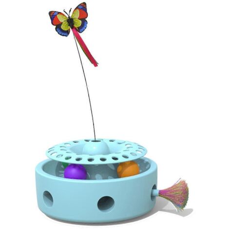 Plateau tournant 3 en 1 pour chat, perforatrice papillon volant bleue (1/5)