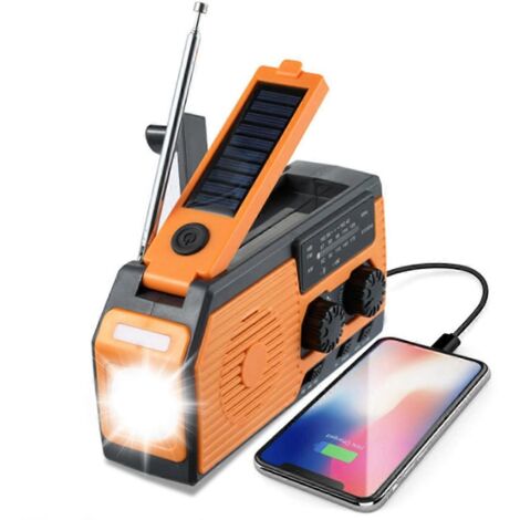 Radio solaire d'urgence 5000 mAh, chargement USB, dynamo à manivelle (1/5)