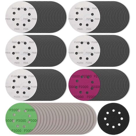 140 disques de ponçage à sec et à l'eau de 5 pouces, papier de verre auto-agrippant, 8 trous (1/5)