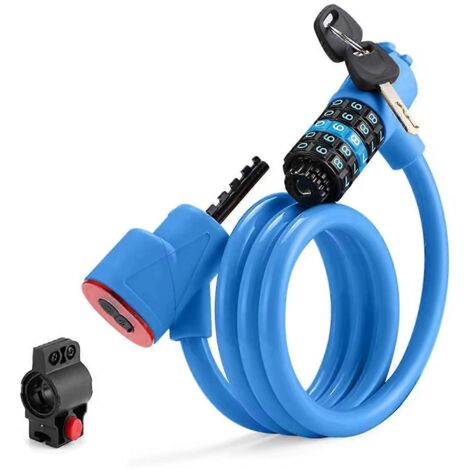 Antivol de vélo avec lumière, code de sécurité à 5 chiffres, bleu (1/5)