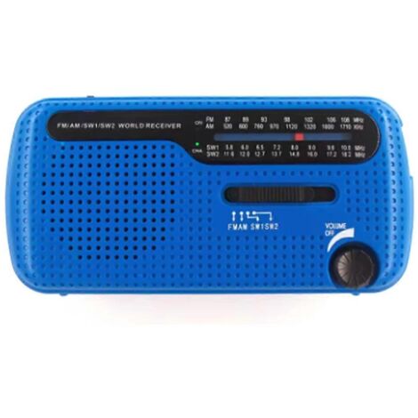 Radio solaire portable à manivelle, haut-parleur d'urgence USB 1200 mAh, bleu (1/5)