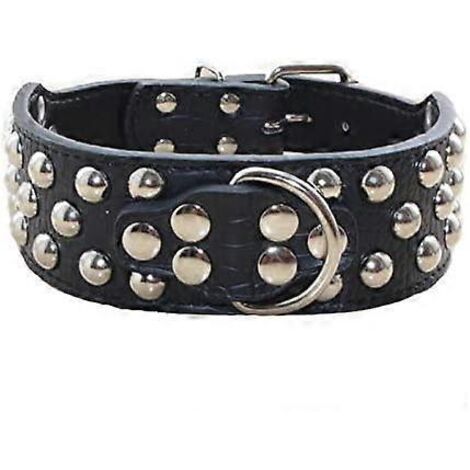 Collier pour chien en cuir clouté avec 3 rangées de rivets argentés - Largeur : 5,1 cm (1/3)