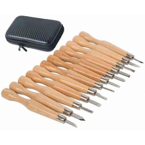 Kit d'outils de gravure SKS7 (12 pièces) en acier au carbone, comprenant des ciseaux à bois et une mallette de transport. Idéal pour les menuisiers débutants, les enfants et les sculpteurs professionn (1/5)