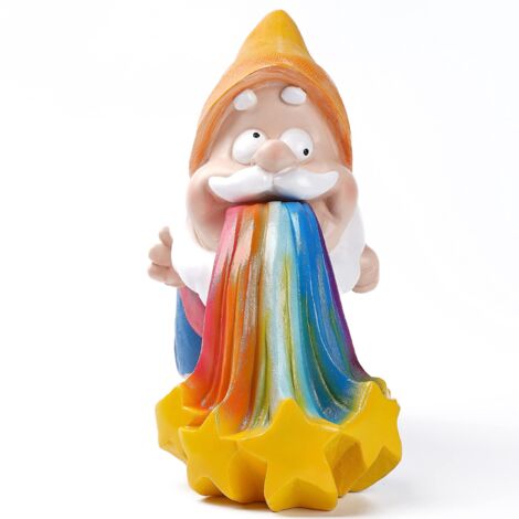 Nain de jardin, Nain lançant des arcs-en-ciel dans votre jardin, Statue de nain amusante avec LED solaire pour la décoration de jardin (1/5)