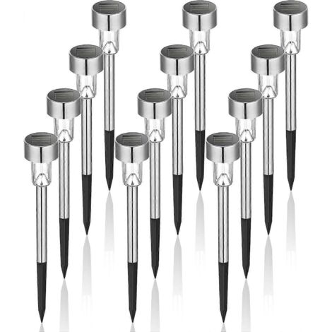 Lampe solaire d'extérieur pour jardin, éclairage paysager/de chemin à LED, kit de 12 lampes en acier inoxydable (lumière blanche) (1/5)