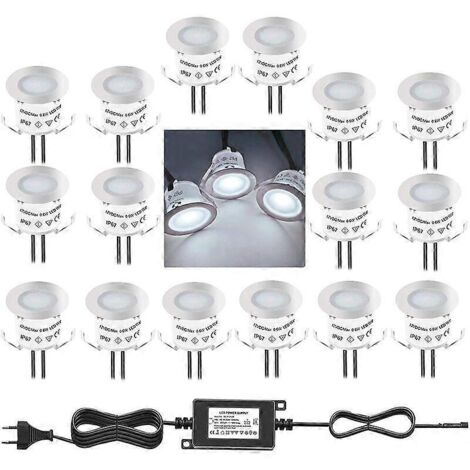 Lot de 16 mini spots LED encastrables d'extérieur, étanches IP67, lumière blanche 4500K, lampadaire 32 mm 0,6 W DC12V pour allée, terrasse, piscine en bois (1/5)
