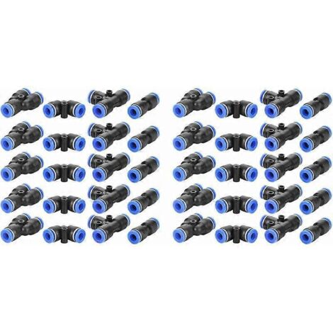 Raccords rapides pneumatiques, 40 connecteurs pour tuyau d'air de 6 mm (40 pièces), poussoir pneumatique, raccords rapides pneumatiques de 4 formes, accessoires pneumatiques (1/4)