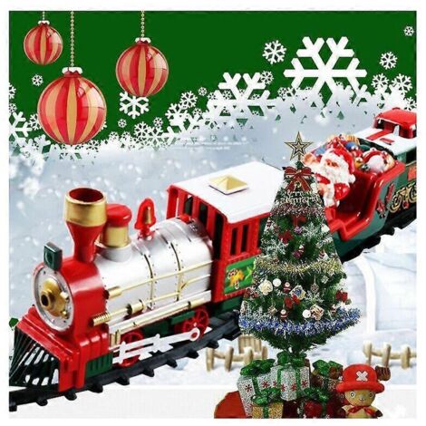 Train de Noël pour centre de table du sapin, train lumineux et sonore réaliste, décorations électriques (1/4)