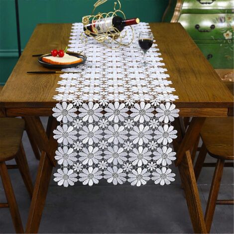 Nappe vintage bohème à fleurs blanches en dentelle macramé, chemin de table en dentelle crochetée à la main pour décoration de mariage (40 x 120 cm) (1/5)