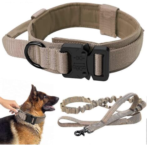 Collier pour chien large, grand format, type K9, avec poignée, laisse tactique élastique réglable en nylon pour le dressage, Kh (1/5)
