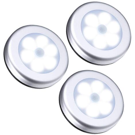 Lot de 3 lampes de sécurité sans fil PIR pour intérieur/extérieur avec détecteur de mouvement automatique et veilleuse, 6 LED, pour escalier, placard, etc. (1/5)