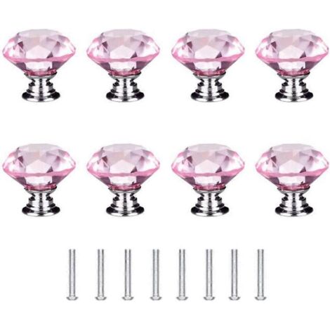 poignées de porte en forme de diamant de 30 mm, poignées de porte en verre cristal en forme de diamant avec vis pour tiroirs et meubles (1/5)