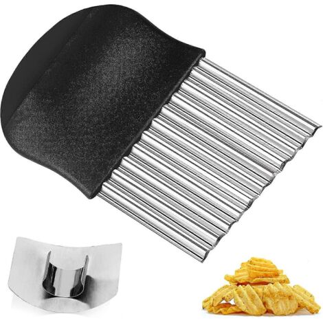 Coupe-légumes ondulé, coupe-pommes de terre en acier inoxydable avec protège-doigts, coupe-frites ondulé, coupe-légumes ondulé, coupe-patates douces rainuré et plus encore (1/4)