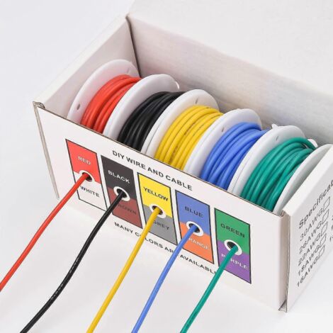 Kit de câbles électriques souples en silicone, fil multibrins 18 AWG en cuivre étamé de calibre 18, diamètre extérieur : 2,3 mm, 5 couleurs, 5 m (16,4 pi) par couleur, à monter soi-même. (1/5)