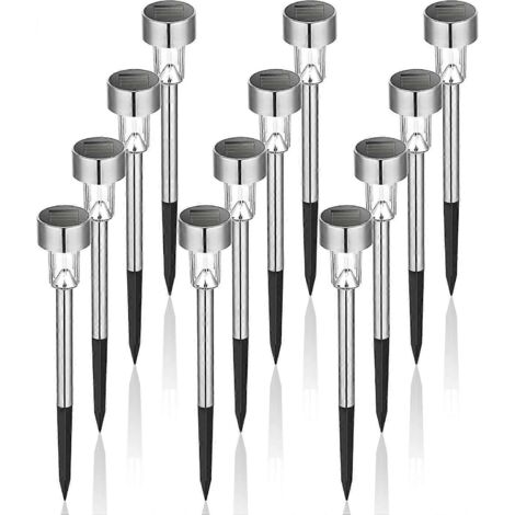Lampe solaire d'extérieur pour jardin, éclairage paysager/de chemin à LED, kit de 12 lampes en acier inoxydable (lumière blanche) (1/5)