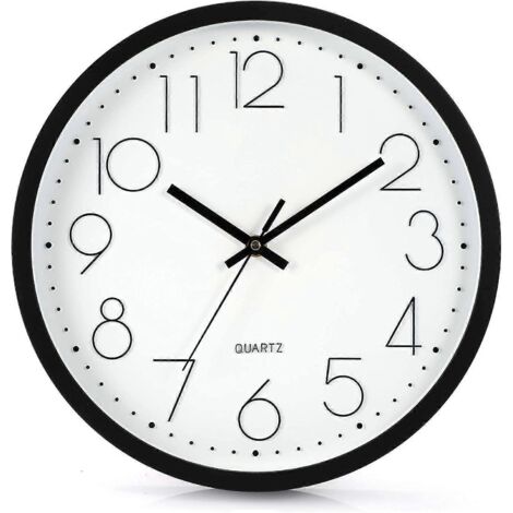 Horloge murale analogique à quartz silencieuse - 30 cm - Sans tic-tac - Noire (1/5)
