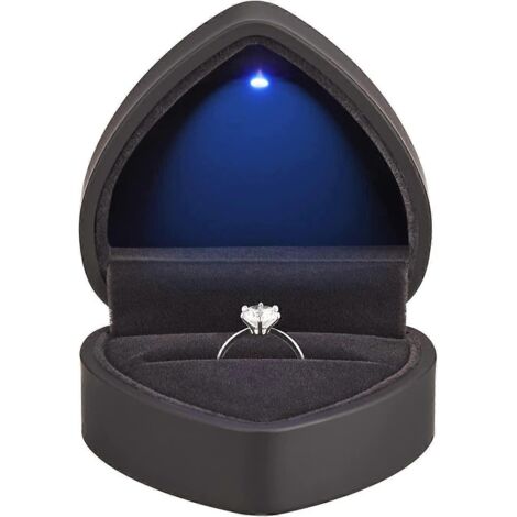 Coffret cadeau pour bagues en forme de cœur avec lumière LED, écrin à bijoux en velours avec lumière, présentoir à bijoux (1/5)