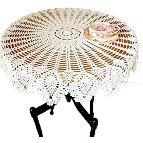 Napperons ronds en dentelle au crochet blancs 90 cm (1/5)