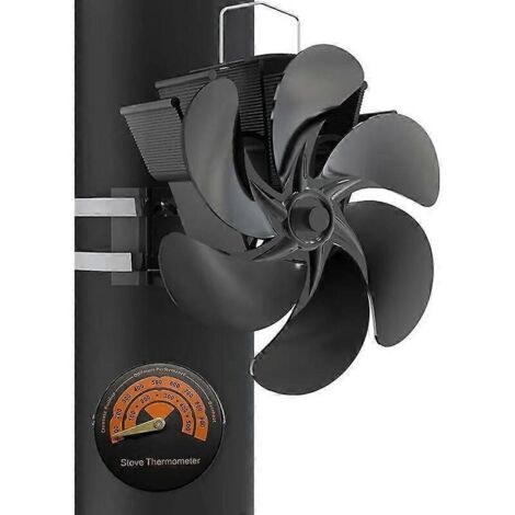 Ventilateur de poêle à bois à 6 pales avec thermomètre, chauffage d'appoint pour foyer extérieur, poêle à granulés ou cheminée. (1/4)