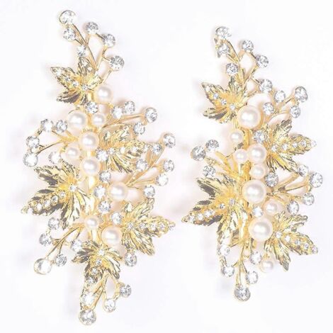 Pinces à cheveux de mariage (2 pièces) - Accessoires de cheveux en strass et perles pour femmes mariées (doré) (1/5)