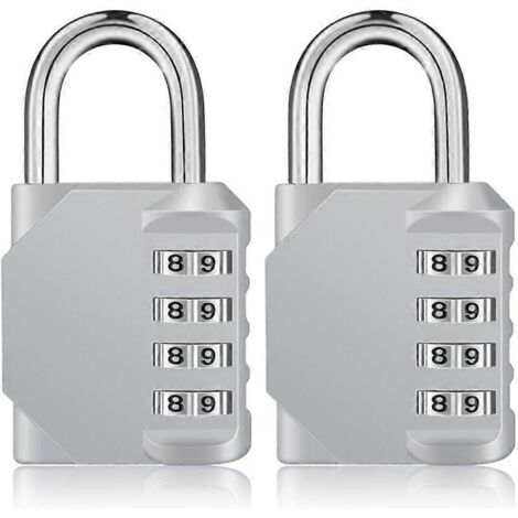 Lot de 2 cadenas à code pour casier (salle de sport, université, etc.), combinaison à 4 chiffres, couleur argent. (1/4)