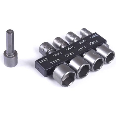 Jeu de 9 embouts de perçage à douille de 5 à 13 mm, pour perceuse à queue hexagonale de 6,35 mm (1/4"), tournevis et perceuse électriques (1/5)