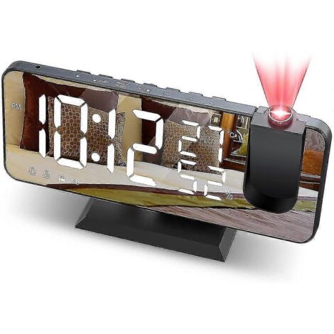 Radio-réveil à projection pour plafond de chambre, radio-réveil numérique avec ports de chargement USB, écran LED, 4 niveaux de luminosité, double réveil avec 2 alarmes. (1/5)