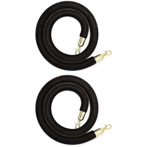 Lot de 2 cordes de poteau en velours avec crochets dorés, 1,5 m (5 pieds), noires (1/5)