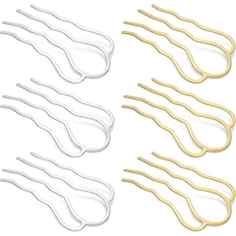 Ensemble de 6 pinces à cheveux en métal, 90 mm, en forme de U, pour chignon, couleur or et argent. (1/5)