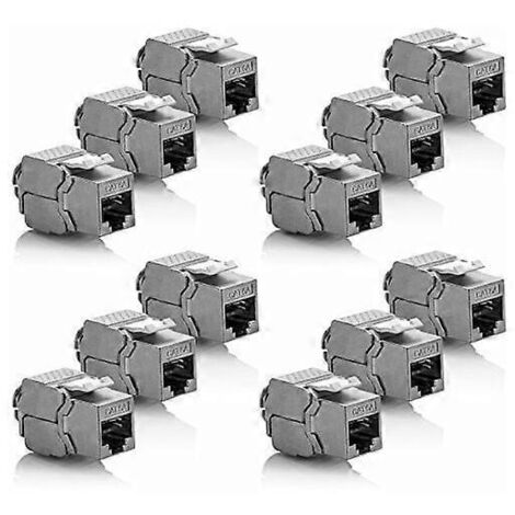 12 modules Keystone CAT 6a - Connecteur RJ45 blindé STP - Installation par encliquetage - Câble brut CAT 500 MHz 10 Gbit/s