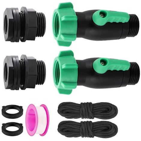 Kit de robinet pour récupérateur d'eau de pluie (lot de 2), coudé à 180°, 3/4 pouce. (1/5)