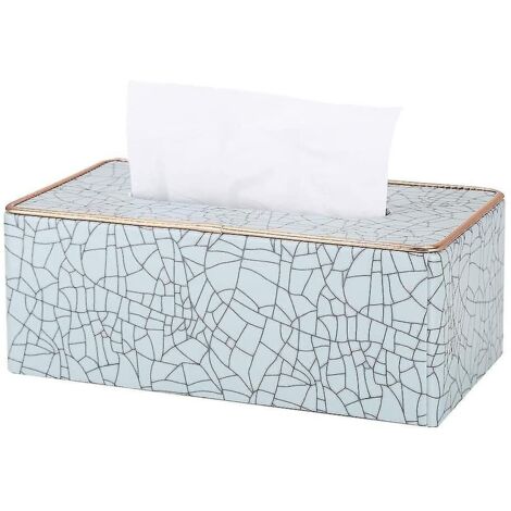 Boîte à mouchoirs rectangulaire en cuir (beige - motif craquelé) (1/4)