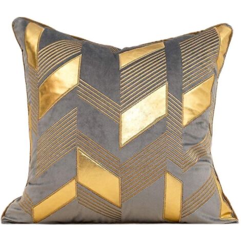 Housse de coussin moderne brodée à rayures géométriques dorées en cuir, 45 x 45 cm (1/4)
