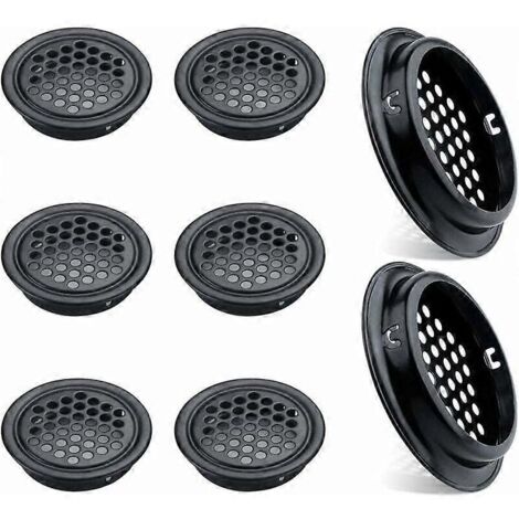 Ensemble de 8 grilles de ventilation rondes en acier inoxydable pour meubles de cuisine, 53 mm, noir. (1/4)