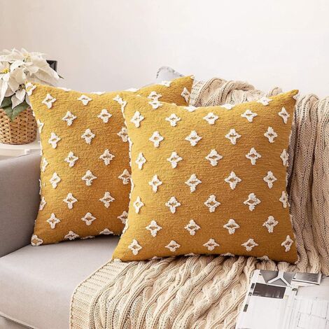 Lot de 2 housses de coussin décoratives à motif losanges jacquard, taies d'oreiller carrées et douces. (1/3)