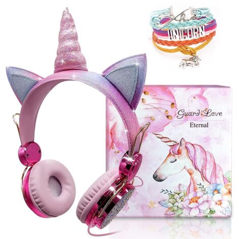 Casque audio pour enfants, motif licorne et strass scintillants, filaire, pour filles (1/4)