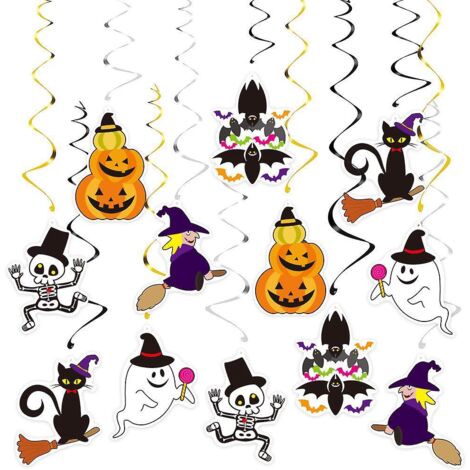 Décorations suspendues tourbillonnantes pour Halloween, 14 décorations de plafond colorées, fête de cartes sur le thème des citrouilles et des monstres (1/5)