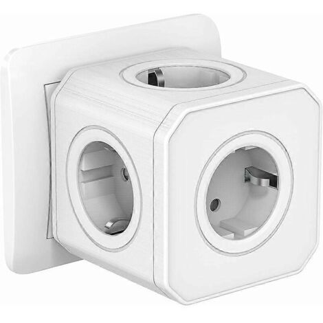 Multiprise murale cubique 1 cube avec protection contre les surcharges et les surtensions, 4000 W/16 A, avec porte de sécurité, portable et idéale pour les déplacements au bureau. (1/5)