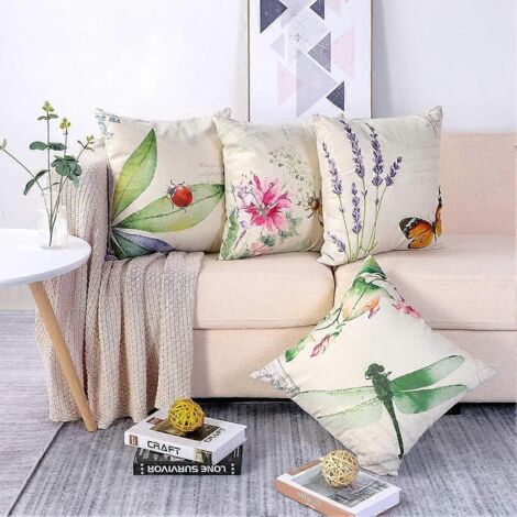 Ensemble de 4 housses de coussin décoratives 45 x 45 cm, en lin et polyester, pour canapé, voiture, chambre ou décoration intérieure. (1/5)