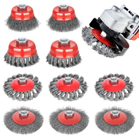 Ensemble de 10 brosses métalliques pour meuleuse d'angle 4 1/2 (1/5)