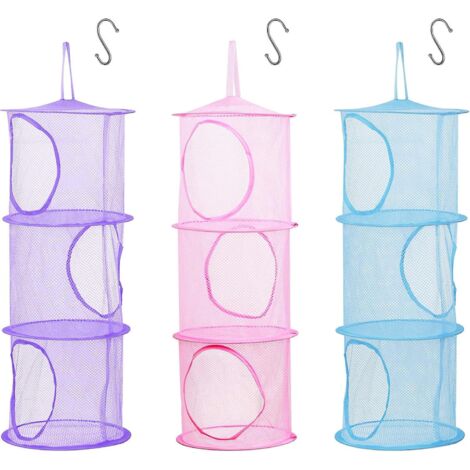 Lot de 3 filets de rangement pliables en maille pour enfants, avec crochet en S, pour petits jouets en peluche. (1/5)