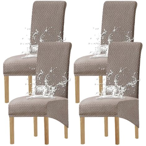 Grande housse extensible en jacquard pour chaise de salle à manger (taupe, 4 pièces) (1/5)