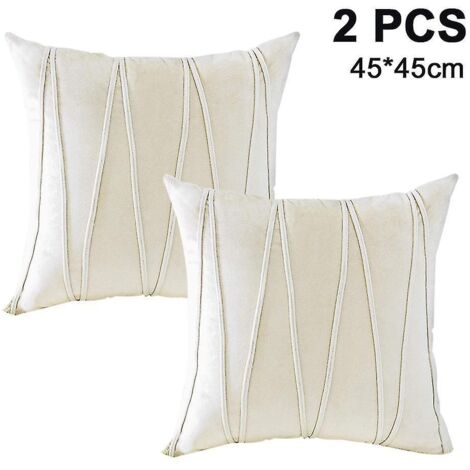 Lot de 2 housses de coussin décoratives en velours rayé, douces et unies, taies d'oreiller carrées (1/4)