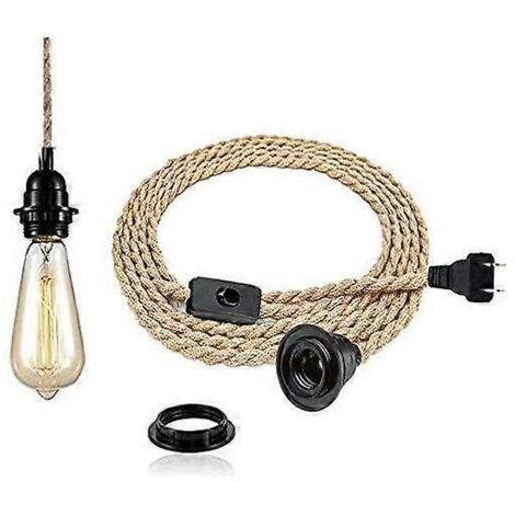 Lustre vintage en corde de chanvre de 4,5 mètres - Douille E27 rétro avec interrupteur, suspension idéale pour restaurant, bar ou café - Ampoule non incluse [Ener (1/5)