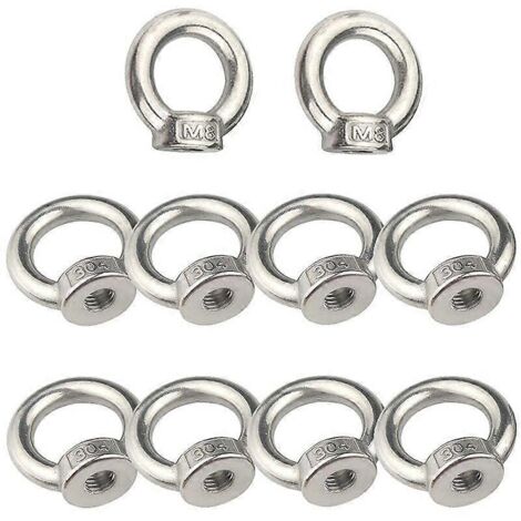 Écrou à œil M8 (10 pièces) en acier inoxydable 304, écrou à œil femelle argenté, boulon à œil pour accessoires de levage (1/4)