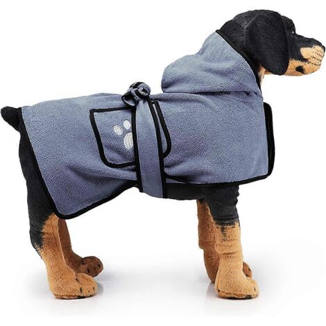 Peignoir pour chiens de petite, moyenne et grande taille, serviette ultra-absorbante, séchage rapide, peignoir avec double capuche, poches et ceinture (M) (1/5)