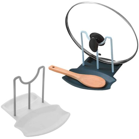Support de couvercle de casserole multifonction pour la cuisine, grand format, porte-cuillère, support pour couvercle de casserole (2 pièces, bleu/blanc) (1/5)